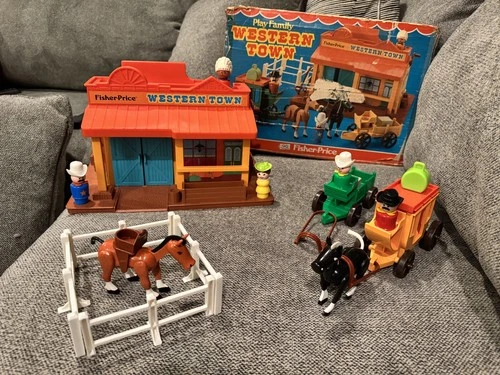 Vintage Complete Set Fisher Price #934 Play Family Western Town with Box