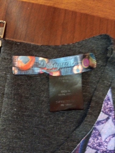 Desigual Women’s Sz Large Colorful Sheath Dress Grey Cap Sleeve Signed Stretch - Picture 7 of 13