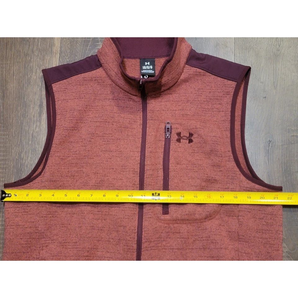 Under Armour Mens Vest Large LG Full Zip Sleeveless Jacket Maroon Fleece Top - Image 2 of 4