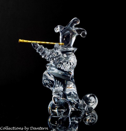Baccarat Kristall Mascarade Clown mit Goldflöte Figur von Jean Boggio - Bild 2 von 11