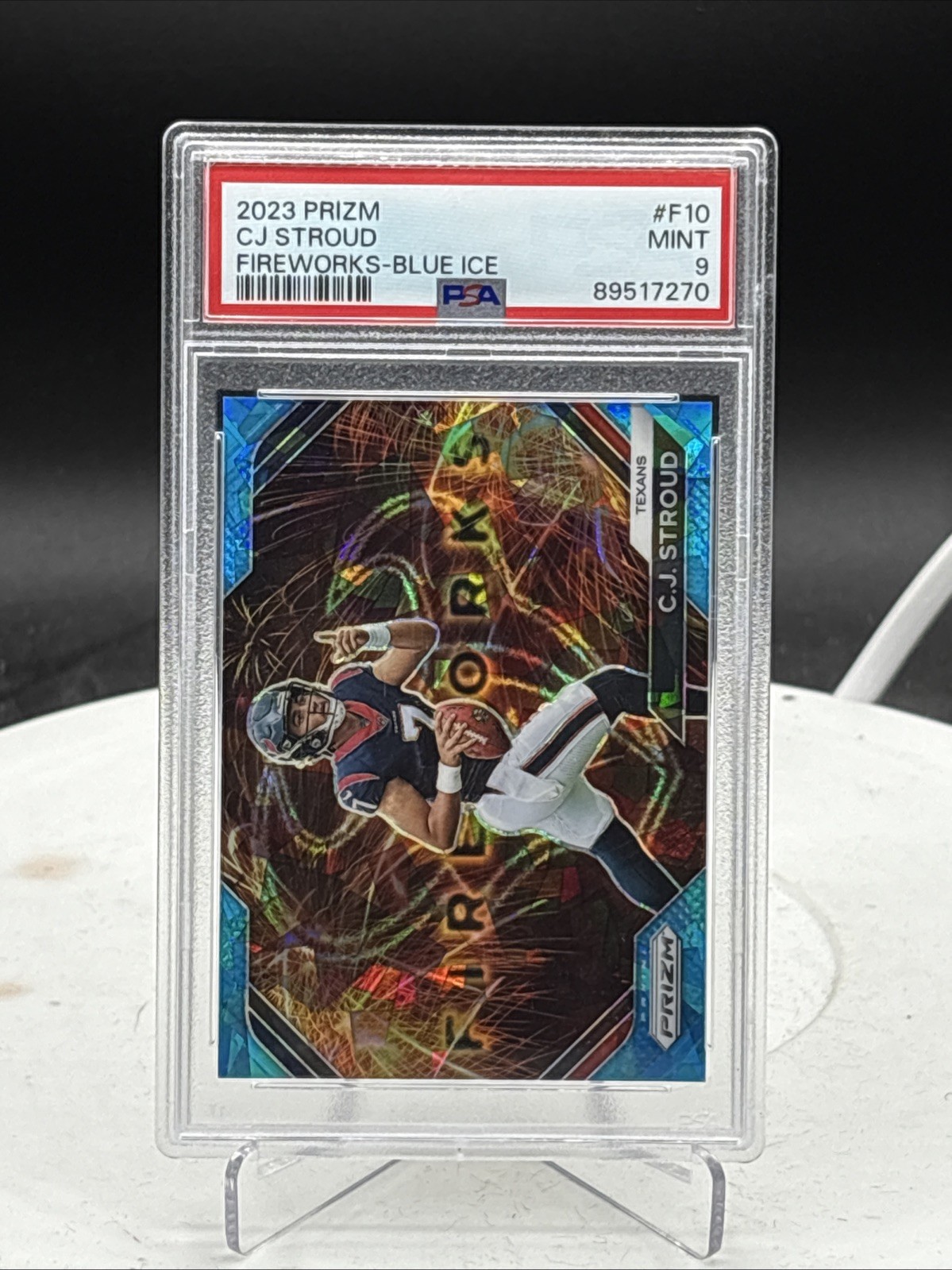 2023 PANINI PRIZM FIREWORKS BLUE ICE #F10 CJ STROUD ROOKIE RC #32/99 PSA 9!