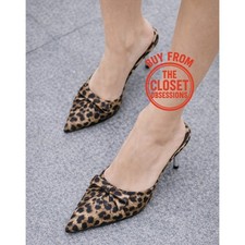 ZARA Leopard Print Pointed Toe Heeled Mules NWT   Bow Detail   Size 7.5