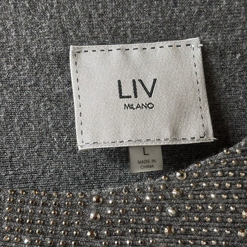 Liv Milano Women's Large Lightweight Gray Sweater with Rhinestone Accents - Picture 2 of 4