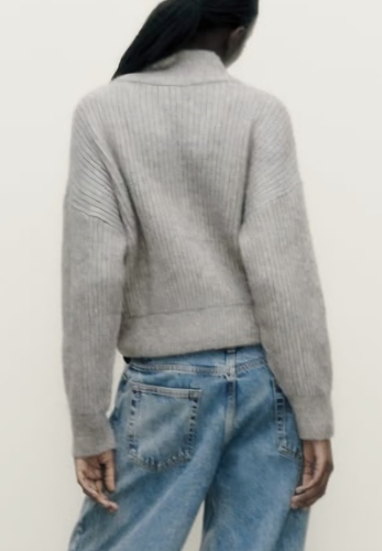 Zara Women's Wool Blended Ribbed Knit Bomber Jacket - Size L - MRSP$100 - Picture 3 of 13