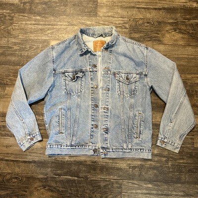 Vintage Levi s Trucker Jacket Well Work Worn Men s Large Denim Jean Y2K Stained