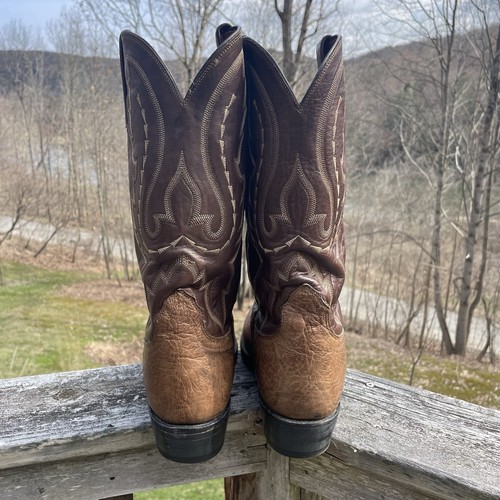 LUCCHESE Vintage Handcrafted Brown Leather Western Cowboy Boots Mens Size 11 - Picture 7 of 14