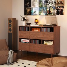 47.2" L Record Player Stand, High-Leg Vinyl Record Storage Cabinet with 6 Drawer