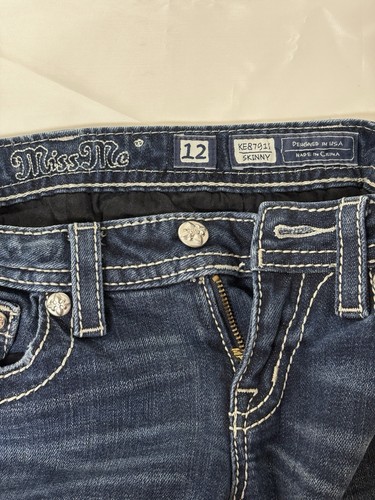 Jeans Miss Me Girls sz 12 Skinny Blue Denim Distressed Embroidered Embellished - Picture 12 of 24