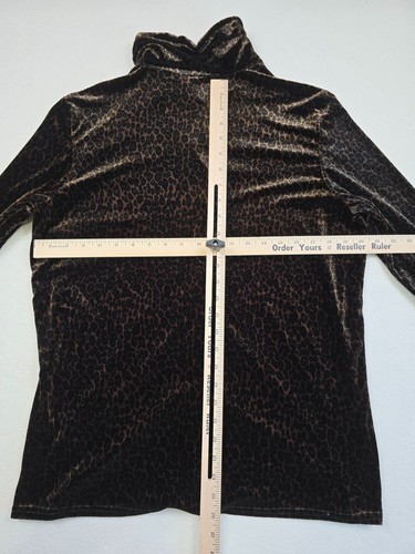 Vintage Leopard Animal Print Velvet Button-Up Shirt Womens L Kathie Lee Tunic - Picture 5 of 5