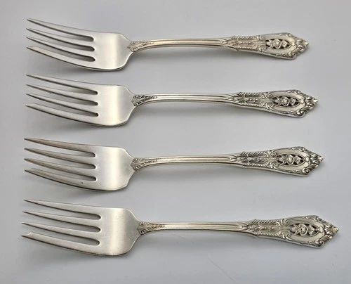 (4) Wallace ROSE POINT Sterling Silver Salad Forks - 6 1/4" - NO MONO - 140g