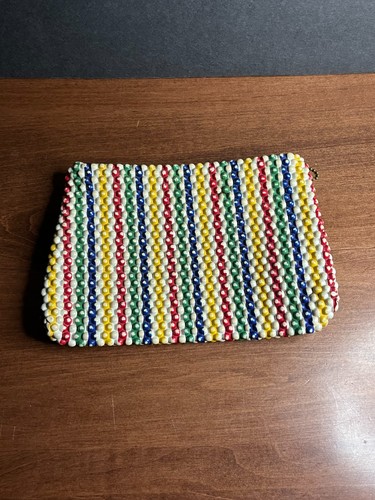 1950s Rainbow Striped Plastic Clutch Purse Bag Textured Faux-beaded - Picture 1 of 2