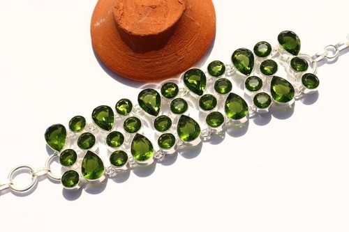 Green Peridot Gemstone Handmade 925 Sterling Silver Jewelry Bracelet Size-7-8" - Picture 1 of 6