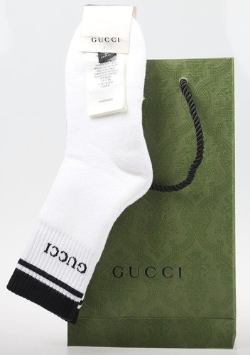 NUOVE CALZE GUCCI BIANCHE IMBOTTITE MORBIDO COTONE LOGO RICAMO DONNA MEDIE 7-11 - Foto 1 di 6