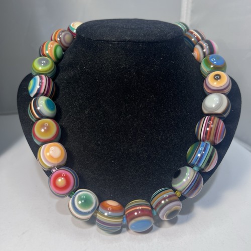 Jackie Brazil Sobral Multicolor Rainbow Resin Bead Cat Eyes Statement Necklace - Picture 2 of 6