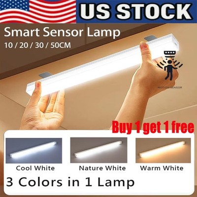 LED Motion Sensor Under Cabinet Closet Light USB Rechargeable Kitchen Lamp Strip