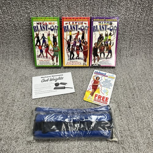 RICHARD SIMMONS Blast Off The Pounds 3 VHS & Weights Set Disco/Latin/Mega Mix - Picture 2 of 23