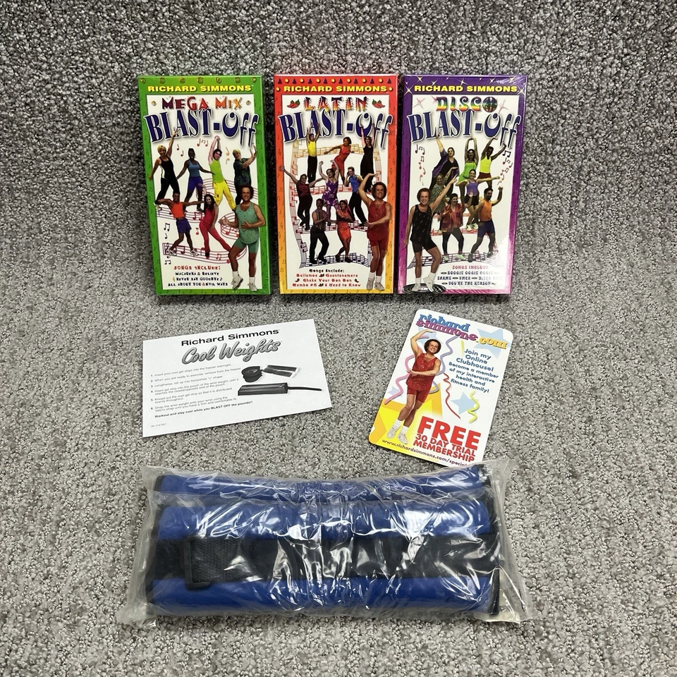 RICHARD SIMMONS Blast Off The Pounds 3 VHS & Weights Set Disco/Latin/Mega Mix - Image 2 of 4
