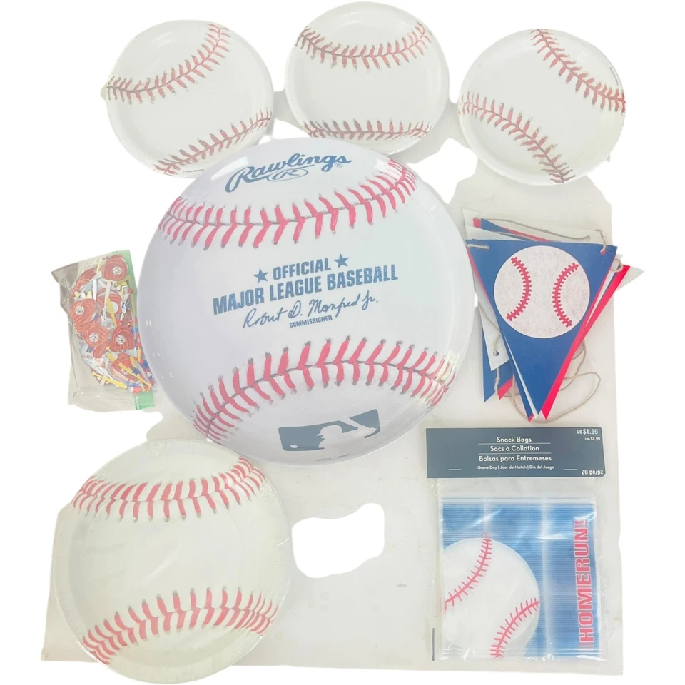 Artículos de fiesta de béisbol - 4 x platos de papel / bolsas de bocadillos / bandeja para servir / decoración Foto 2 de 3