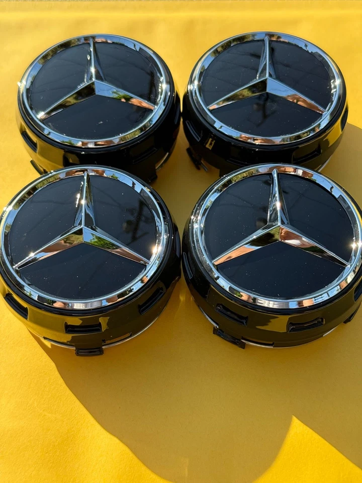 4x Mercedes Benz Center Caps Black/Black outline 2.95Inch/75mm Fits Most Models Foto 4 de 4