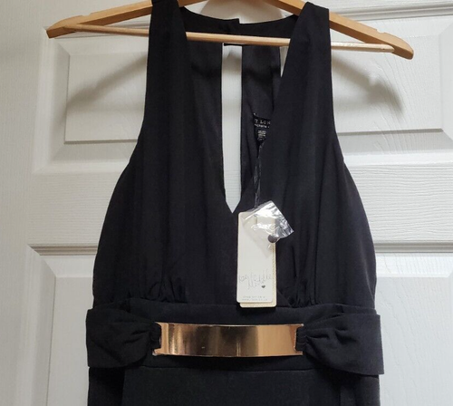 Lipsy London Love Michelle Sz 10 Long Romper Jumpsuit Wide Leg Black MSRP:$139 - Picture 3 of 11
