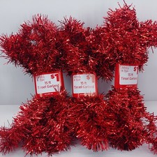 Lot of 3 - Holiday Style Christmas Garland Tinsel 15 ft Each/45 ft Total - Red