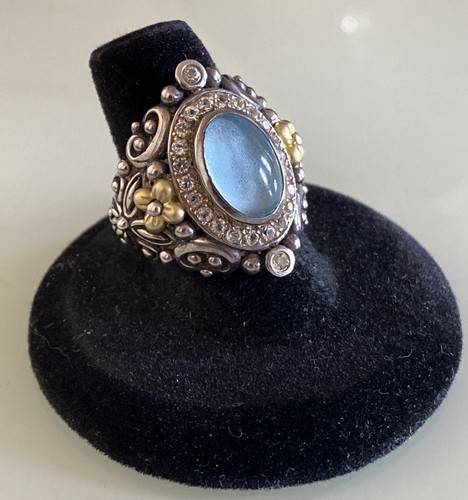 Barbara Bixby 18k 925 sterling ring with cabochon Topaz stone size 7.5