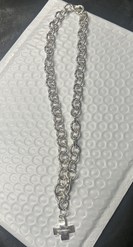 Tiffany & Co 18" Silver Round Link Rolo Chain Roman Cross Necklace Unisex - Picture 4 of 15