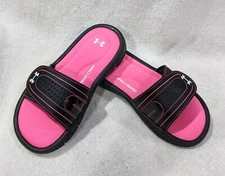 Under Armour Girl's Ignite VIII SL Black/Pink Slide Sandals-Sizes 1Y/4Y NWB
