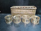 Vintage Set Of 4 Brass Napkin Rings Cut Out Christmas Tree With Rectangle Holder