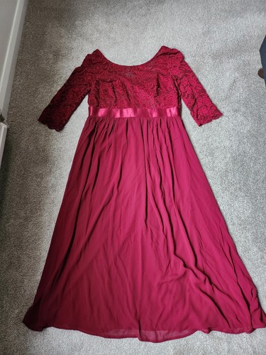 NEW Size 20 Burgandy Round Neck See-Through Lace Dress Ever-Pretty - Picture 3 of 7