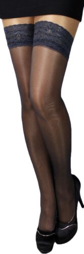 Halterlose Strümpfe Spitzenband breite Spitze Farben mit Lycra Gr S-XXL Naht EU - Bild 21 von 53