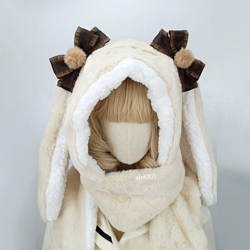 Lolita Hasenohren warm Kawaii Plüsch Mütze Schal Handschuhe Mütze Geschenk Winter Outdoor - Bild 19 von 51