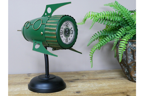 Retro Spaceship Rocket Clock Desk Vintage Style Metal Secret Storage 28cm Fun - Picture 2 of 7