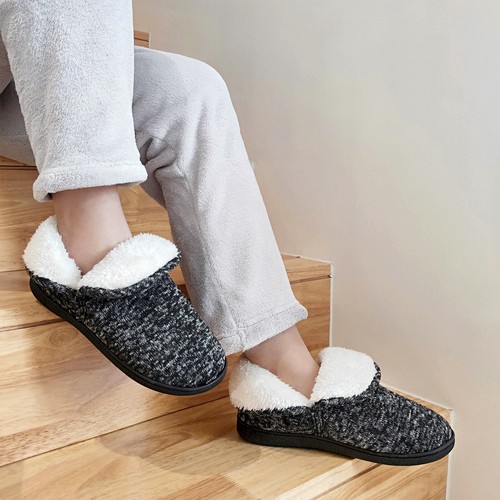 Womens Cozy Fuzzy Cotton Knit Slippers Memory Foam House Shoes Skid Snow Booties - Picture 19 of 49