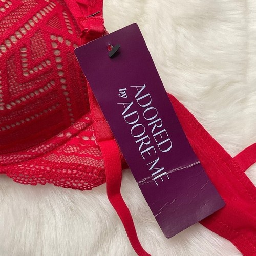 Reggiseno donna Adored By Adore Me Contour taglia 32D rosso pizzo leggermente foderato ferretto - Foto 3 di 5