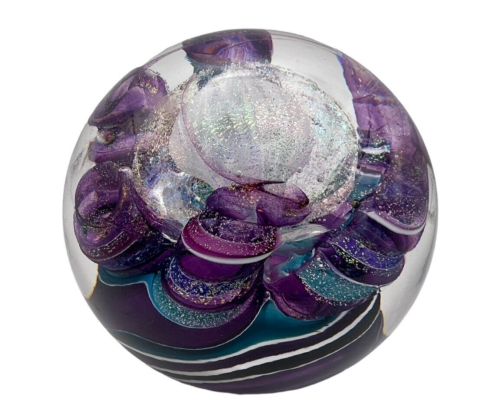 Signed Carmen D’Aquila Multi Color Purple Dichroic Art Glass Paperweight #B-621 - Picture 2 of 9