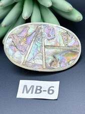 Vintage Belt Buckle Alpaca Mexico Abalone Shell Inlay Oval