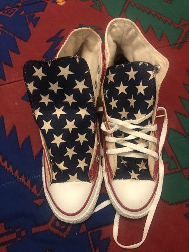 Vintage 80er Converse All Stars Herren 5,5 hohe Schuhe amerikanische Flagge hergestellt in den USA - Bild 5 von 11