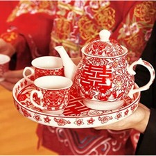 Chinese Tea Set Service Porcelain Tea Pot 4 Cups tray for Adults Men Women Tea
