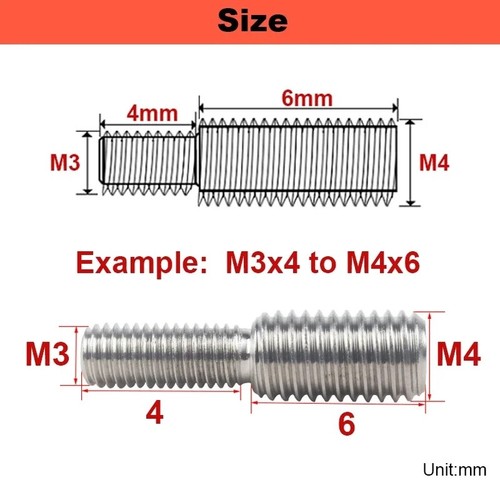 Double End Male Thread Bolt Screw Reducer Fitting Adapter M3M4M5M6M8M10M12M14M16 - Picture 2 of 7