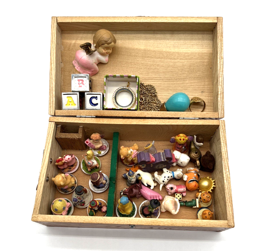 Wooden Box of Treasures Lot of 40 Random Small Mini Toys & Figures Kids Toys