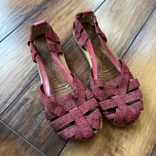 Olukai Ulana Slip-on Elastic Leather Sandals Red Women's Size 8 20218 1x34