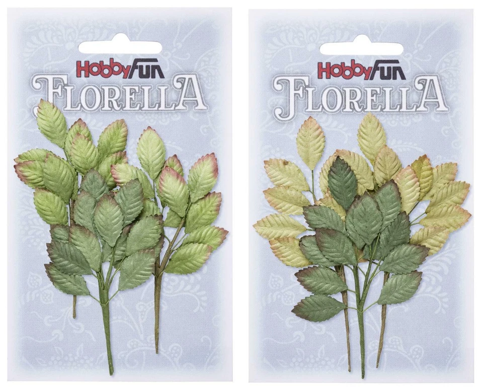 3 Zweige Blätter aus Maulbeerpapier 10 cm, Florella von Hobbyfun, Floristik