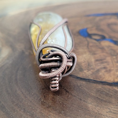 Natural Citrine Copper Wire Wrapped Coiled Amulet Pendant USA Artisan Handmade - Picture 6 of 12