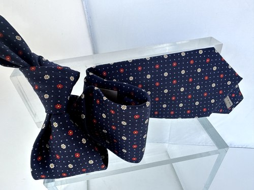New Canali Men's Floral Tie Silk Classic Blue Necktie - Picture 15 of 15