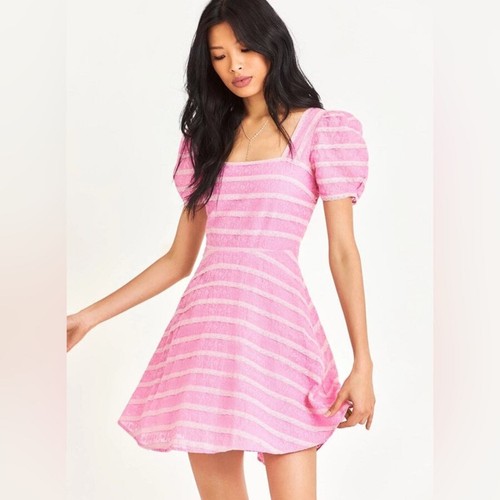 NWT LoveShackFancy Drella Pink Flamingo Floral Lace Puff Sleeve Mini Dress 8 - Picture 7 of 16