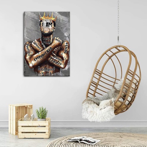 Framed Black Men Wall Art African American Man Portrait Wall Art Afro King - Picture 3 of 7