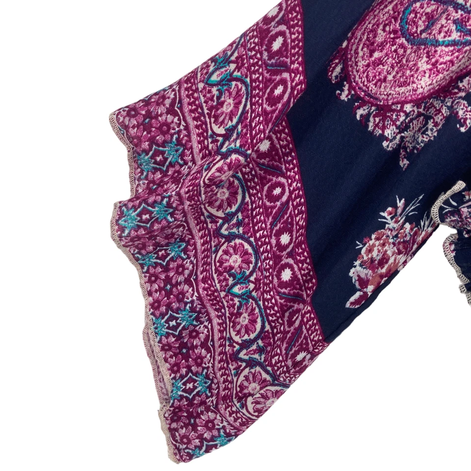 Blusa Campesina American Rag Cie Top Mujer Pequeña Azul Marino Floral Rayón Manga Acampanada Foto 3 de 4