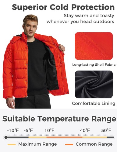 Wantdo Men's Winter Warm Puffer Jacket Coat with Removable Hood Winter Coat - Picture 85 of 99