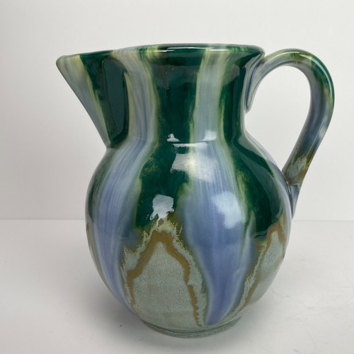 Art Pottery Glazed Pitcher Hand Thrown Green Blue Gray Signed Kathy Vintage - Picture 3 of 12